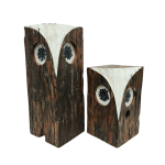 Large and Small Owls.  Set of two made from same piece of wood but available in white or brown