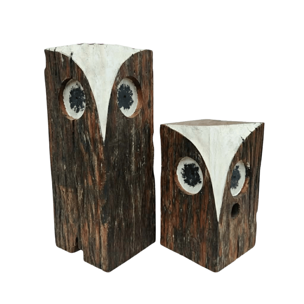 Untitled design (28) Large and Small Owls. Set of two made from same piece of wood but available in white or brown - Image 1